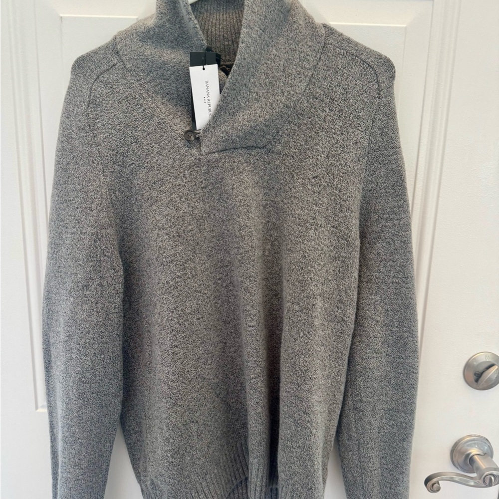 NWT Banana Republic Sweater Mens Large Shawl Collar Button Pullover Marled Knit